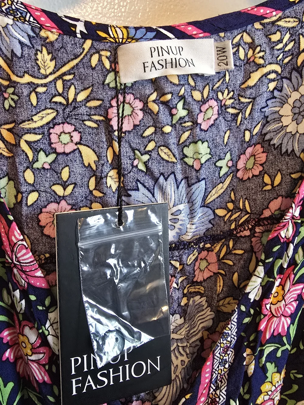 Black Floral Maxi Dress with Blue and Pink Print - Picture 3 of 3